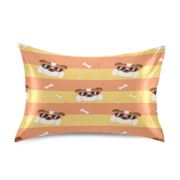 Satin Pillow Case Envelope Pillow Covers Standard Size Soft Pillow Cases for Bedroom, Striped Dogs Printed