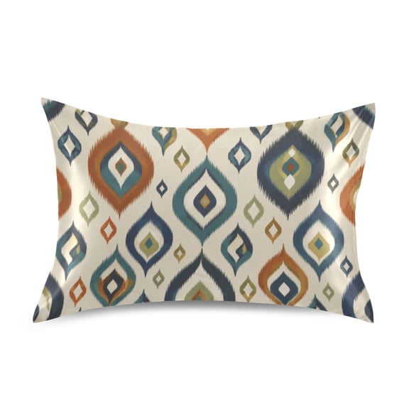Satin Pillow Case Envelope Pillow Covers Standard Size Soft Pillow Cases for Bedroom, Teal Ikat Printed