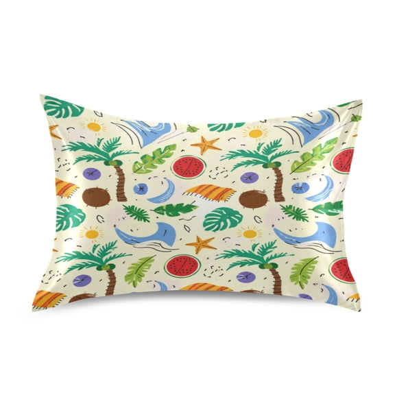 Satin Pillow Case Envelope Pillow Covers Standard Size Soft Pillow Cases for Bedroom, Tropic Mix Printed