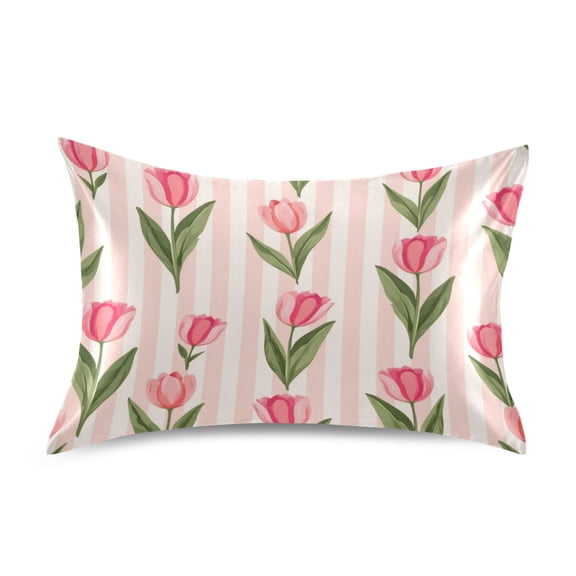 Satin Pillow Case Envelope Pillow Covers Standard Size Soft Pillow Cases for Bedroom, Tulip Blush Printed