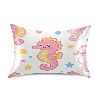 Satin Pillow Case Envelope Pillow Covers Standard Size Soft Pillow Cases for Bedroom, White Seahorse Printed