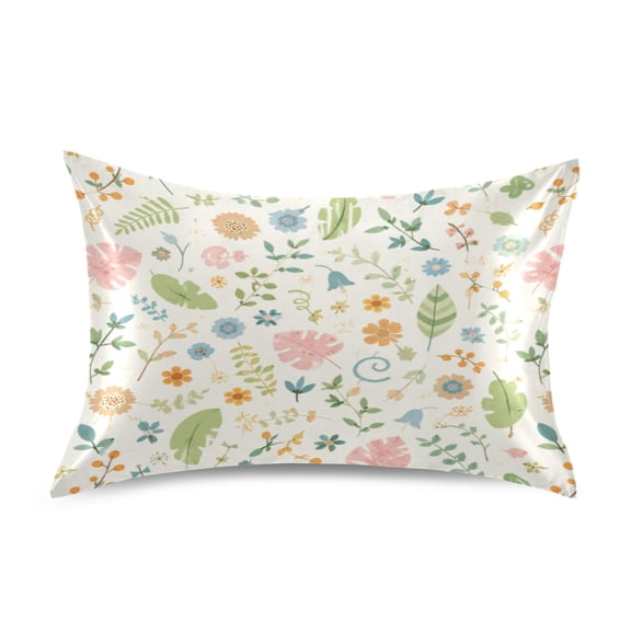 Satin Pillow Case Envelope Pillow Covers Standard Size Soft Pillow Cases for Bedroom, Wild Floral Printed