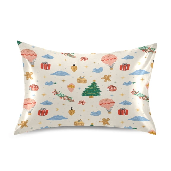 Satin Pillow Case Envelope Pillow Covers Standard Size Soft Pillow Cases for Bedroom, Xmas Doodle Printed