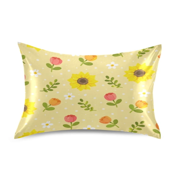 Satin Pillow Case Envelope Pillow Covers Standard Size Soft Pillow Cases for Bedroom, Yellow Blooms Printed