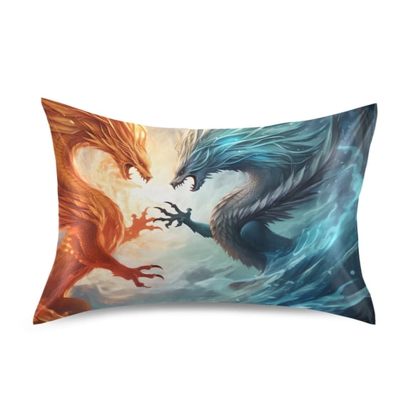 Satin Pillow Case Fantasy Chinese Dragon Battle Standard Silk Pillow Cover for Hair and Skin Envelope Closure 20"x26"