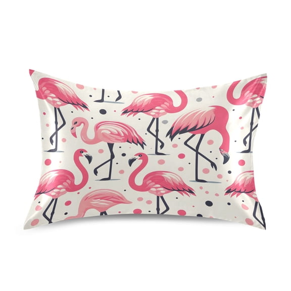 Satin Pillow Case Flamingos with Polka Dot Standard Silk Pillow Cover for Hair and Skin Envelope Closure 20"x26"
