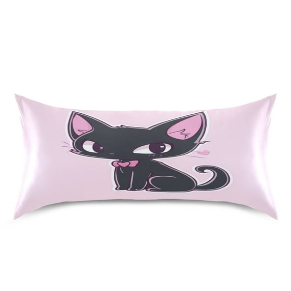 Satin Pillow Case King Silk Pillow Cover for Hair and Skin Envelope Closure Lovely Cat Wear Bow Tie 20"x40"