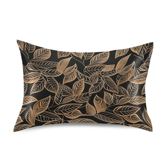 Satin Pillow Case Line Copper Leaves Queen Silk Pillow Cover for Hair and Skin Envelope Closure 20"x30"