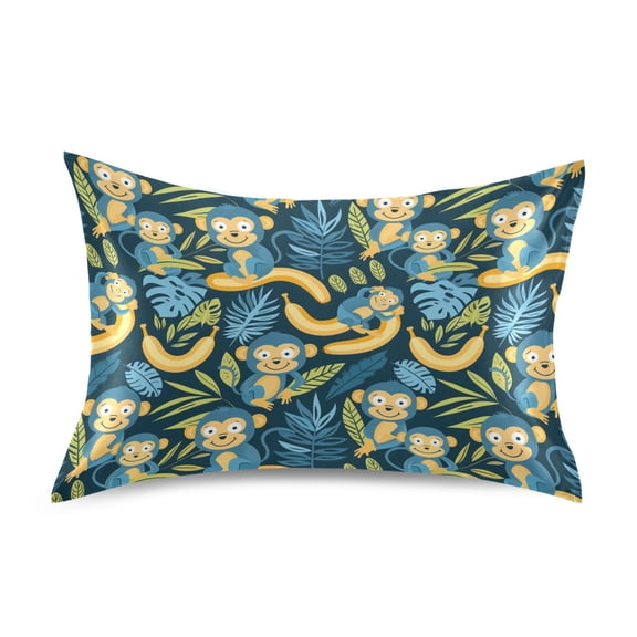 Satin Pillow Case Monkey and Banana Queen Silk Pillow Cover for Hair and Skin Envelope Closure 20"x30"