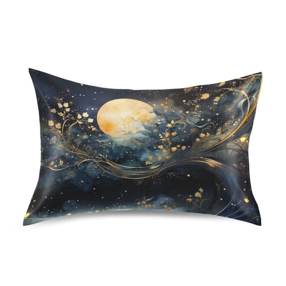 Satin Pillow Case Moon Tree Starry Sky Standard Silk Pillow Cover for Hair and Skin Envelope Closure 20"x26"