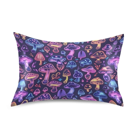 Satin Pillow Case Neon Little Mushrooms Standard Silk Pillow Cover for Hair and Skin Envelope Closure 20"x26"