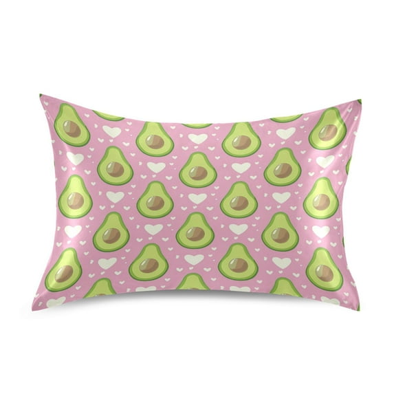 Satin Pillow Case Queen Silk Pillow Cover for Hair and Skin Envelope Closure Avocado and Heart 20"x30"
