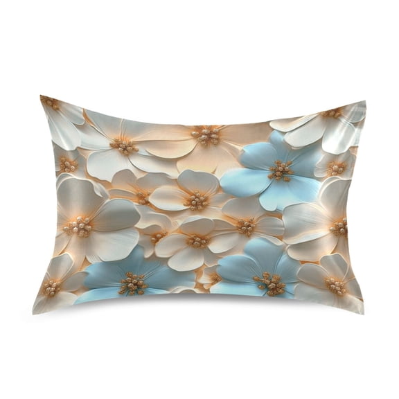 Satin Pillow Case Queen Silk Pillow Cover for Hair and Skin Envelope Closure Blue Peach 3d Flowers 20"x30"
