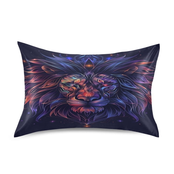 Satin Pillow Case Queen Silk Pillow Cover for Hair and Skin Envelope Closure Colorful Lion Head 20"x30"
