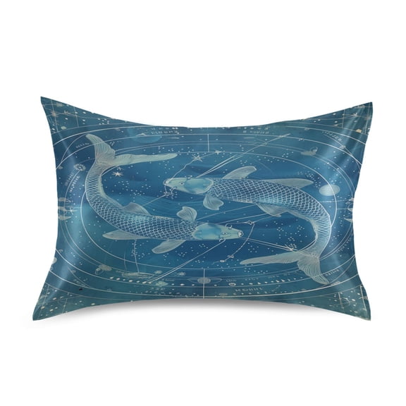 Satin Pillow Case Queen Silk Pillow Cover for Hair and Skin Envelope Closure Pisces Of Zodiac 20"x30"