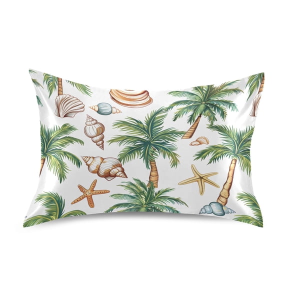 Satin Pillow Case Queen Silk Pillow Cover for Hair and Skin Envelope Closure Shells Palm Trees Starfish 20"x30"