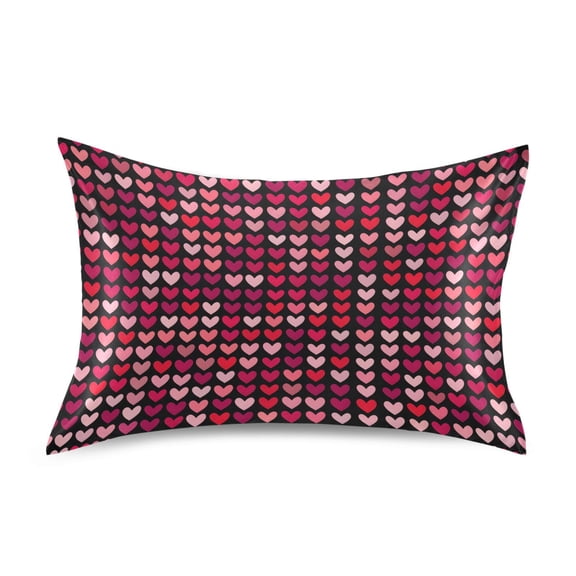 Satin Pillow Case Red Pink Love Heart Queen Silk Pillow Cover for Hair and Skin Envelope Closure 20"x30"