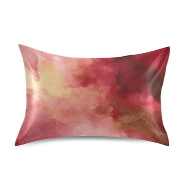 Satin Pillow Case Red Pink Marble Standard Silk Pillow Cover for Hair and Skin Envelope Closure 20"x26"