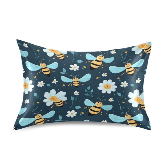 Satin Pillow Case Rejoice Bee with Flower Queen Silk Pillow Cover for Hair and Skin Envelope Closure 20"x30"