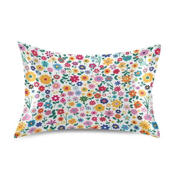 Satin Pillow Case Small Colorful Flowers Standard Silk Pillow Cover for Hair and Skin Envelope Closure 20"x26"