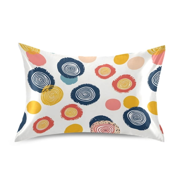 Satin Pillow Case Standard Silk Pillow Cover for Hair and Skin Envelope Closure Abstract Circle and Dots 20"x26"