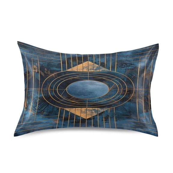 Satin Pillow Case Standard Silk Pillow Cover for Hair and Skin Envelope Closure Abstract Moon Blue Geometric 20"x26"
