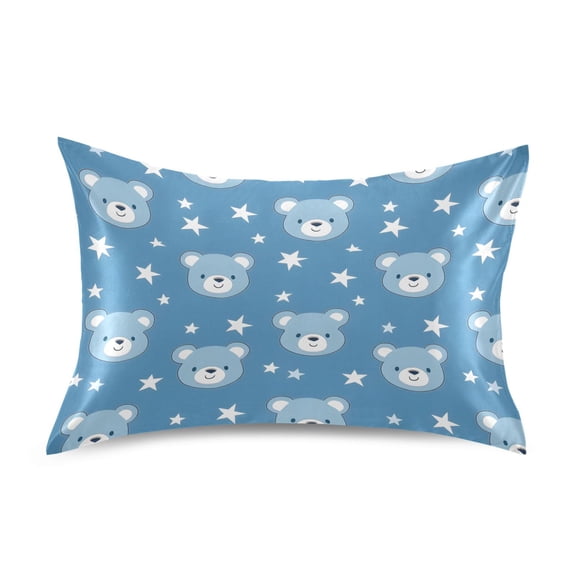 Satin Pillow Case Standard Silk Pillow Cover for Hair and Skin Envelope Closure Baby Bear Face and Star 20"x26"