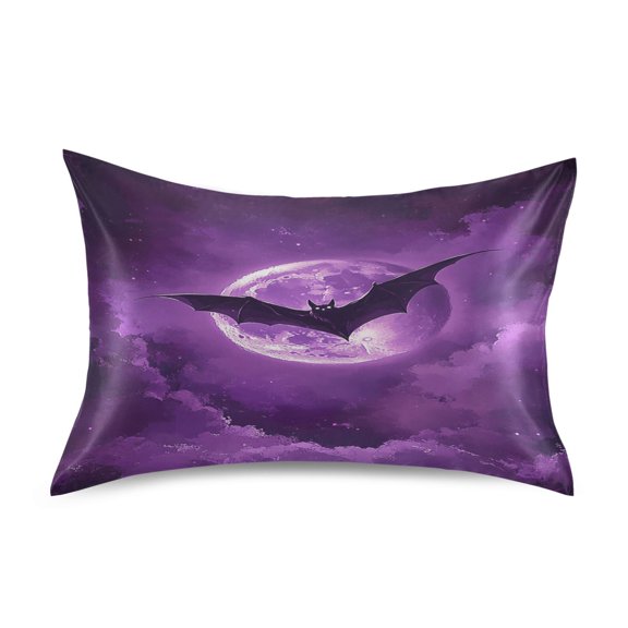 Satin Pillow Case Standard Silk Pillow Cover for Hair and Skin Envelope Closure Bats Flying in Moon Night 20"x26"