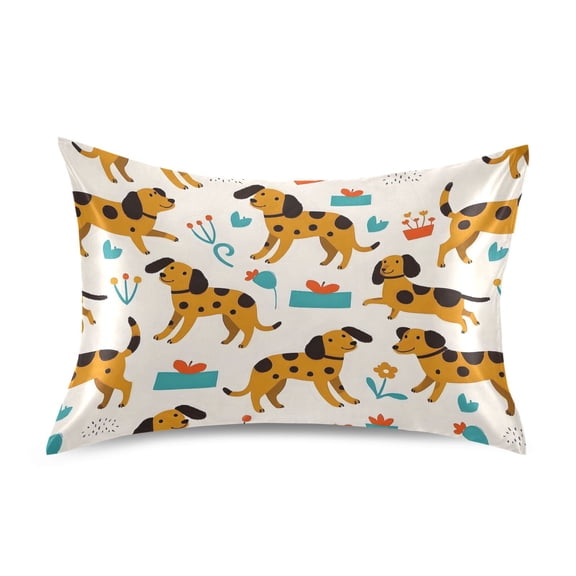Satin Pillow Case Standard Silk Pillow Cover for Hair and Skin Envelope Closure Beagle Dogs and Plants 20"x26"
