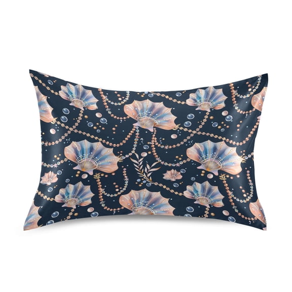 Satin Pillow Case Standard Silk Pillow Cover for Hair and Skin Envelope Closure Beautiful Shell Necklaces 20"x26"