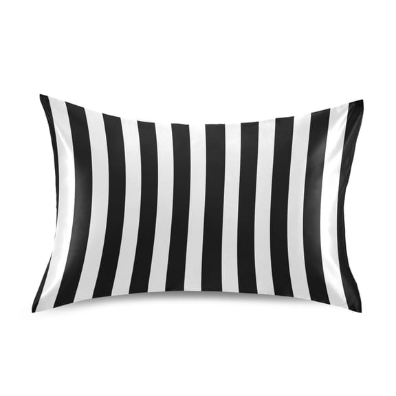 Satin Pillow Case Standard Silk Pillow Cover for Hair and Skin Envelope Closure Black and White Striped 20"x26"