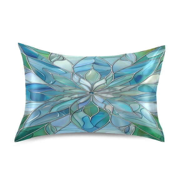 Satin Pillow Case Standard Silk Pillow Cover for Hair and Skin Envelope Closure Blue Green Floral Stained Glass 20"x26"