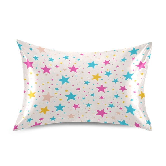 Satin Pillow Case Standard Silk Pillow Cover for Hair and Skin Envelope Closure Blue Purple Yellow Star 20"x26"