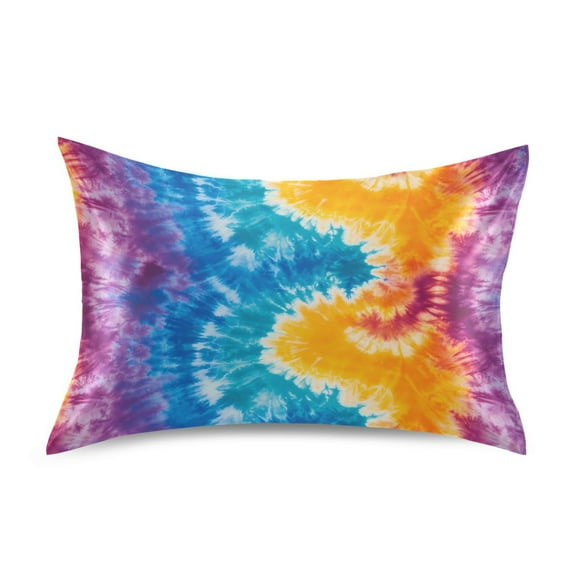 Satin Pillow Case Standard Silk Pillow Cover for Hair and Skin Envelope Closure Blue Purple Yellow Tie Dye 20"x26"