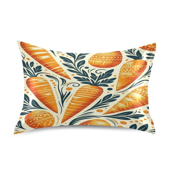 Satin Pillow Case Standard Silk Pillow Cover for Hair and Skin Envelope Closure Carrots with Leave and Dots 20"x26"