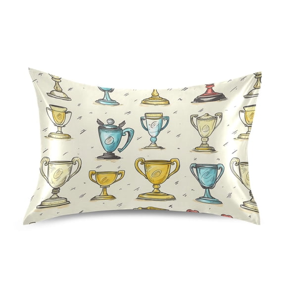 Satin Pillow Case Standard Silk Pillow Cover for Hair and Skin Envelope Closure Cartoon Trophies 20"x26"