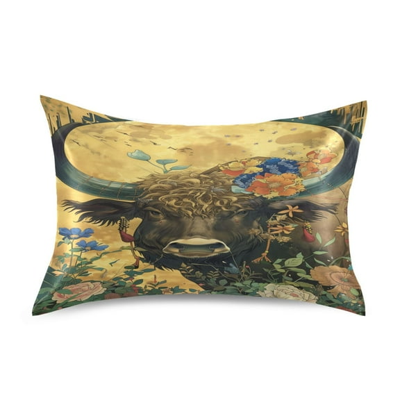 Satin Pillow Case Standard Silk Pillow Cover for Hair and Skin Envelope Closure Cattle Flower Moon 20"x26"