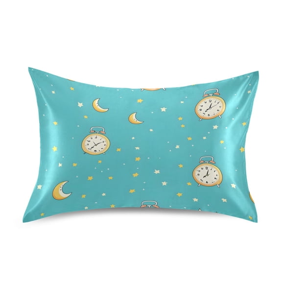 Satin Pillow Case Standard Silk Pillow Cover for Hair and Skin Envelope Closure Clock Moon Star 20"x26"