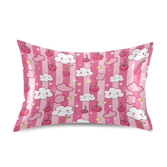 Satin Pillow Case Standard Silk Pillow Cover for Hair and Skin Envelope Closure Clouds Cherries Star 20"x26"