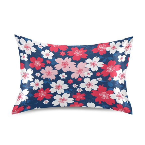 Satin Pillow Case Standard Silk Pillow Cover for Hair and Skin Envelope Closure Colorful Cherry Blossoms 20"x26"