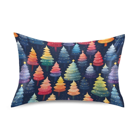 Satin Pillow Case Standard Silk Pillow Cover for Hair and Skin Envelope Closure Colorful Christmas Tree 20"x26"