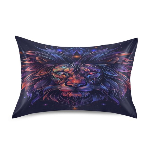Satin Pillow Case Standard Silk Pillow Cover for Hair and Skin Envelope Closure Colorful Lion Head 20"x26"