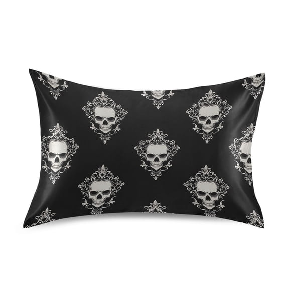 Satin Pillow Case Standard Silk Pillow Cover for Hair and Skin Envelope Closure Cool Skulls Filigree 20"x26"