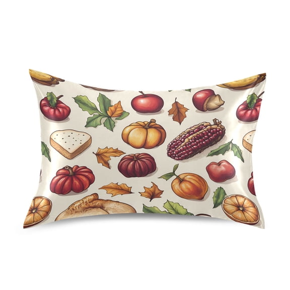 Satin Pillow Case Standard Silk Pillow Cover for Hair and Skin Envelope Closure Corn Apple Pumpkin 20"x26"