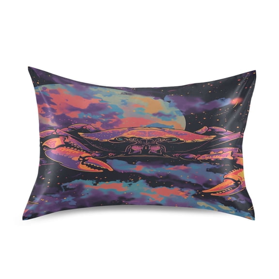 Satin Pillow Case Standard Silk Pillow Cover for Hair and Skin Envelope Closure Crab in Space 20"x26"