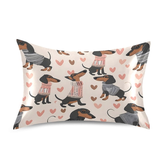 Satin Pillow Case Standard Silk Pillow Cover for Hair and Skin Envelope Closure Cute Dachshunds Dog in Clothes 20"x26"
