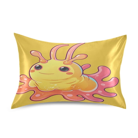Satin Pillow Case Standard Silk Pillow Cover for Hair and Skin Envelope Closure Cute Sea Slug 20"x26"