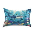 thumbnail image 1 of Satin Pillow Case Standard Silk Pillow Cover for Hair and Skin Envelope Closure Dolphin and Fish 20"x26", 1 of 9