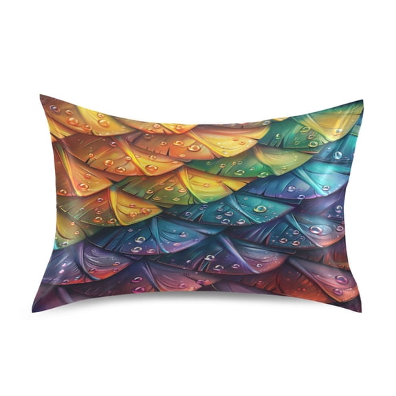 Satin Pillow Case Standard Silk Pillow Cover for Hair and Skin Envelope Closure Dragon Scales and Water Droplets 20"x26"