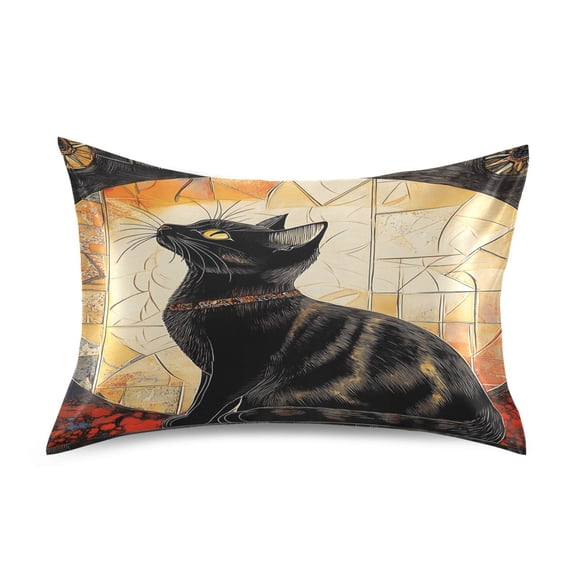 Satin Pillow Case Standard Silk Pillow Cover for Hair and Skin Envelope Closure Elegant Black Cat 20"x26"